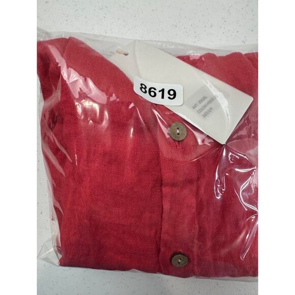 LAURA GOTTI Italian Red 100% Linen Button Down Short Sleeve Shirt S Oversized - Picture 12 of 12